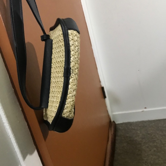 Straw Woven Crossbody Bag with Black Faux Leather Trim - Picture 3 of 7